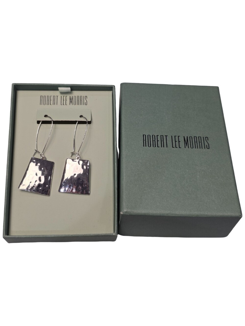 Robert Lee Morris RLM Soho Silver Tone Hammered Geometric Drop Earrings 3 Inch‎